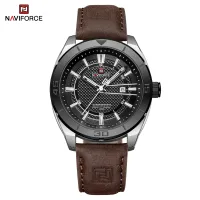 NAVIFORCE NF9209 Original Business Men's Watches Waterproof Casual Sports Military Leather Wristwatch  Man Quartz Calendar Clock - DarkBrown Black
